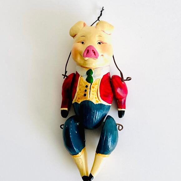 Rare 1980 Jointed Dapper Pig Ornament THC Taiwan Vintage - Picture 1 of 9
